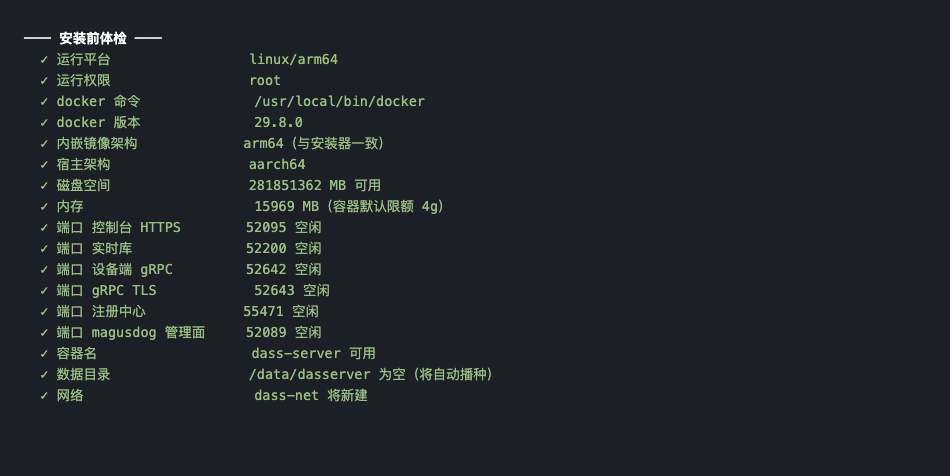 安装前体检（实测输出）